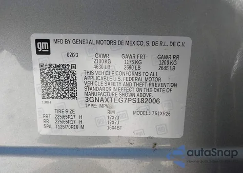 2023 Chevrolet Equinox Awd 2Fl из США, поврежденный, VIN 3GNAXTEG7PS182006